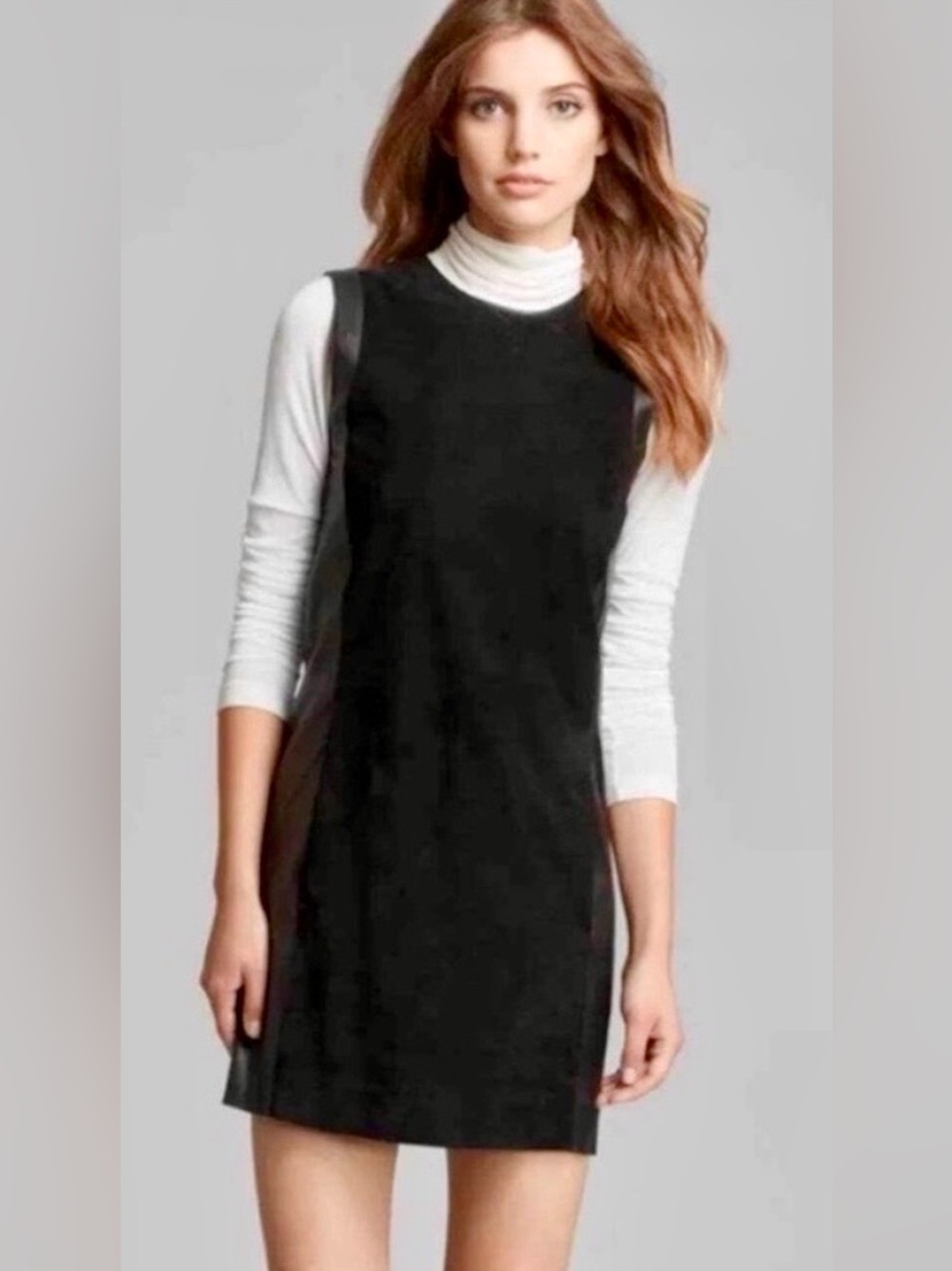 Vince Leather Dress Suede Black Mini  60s Inspired Mod Size 2 Minimalist Punk